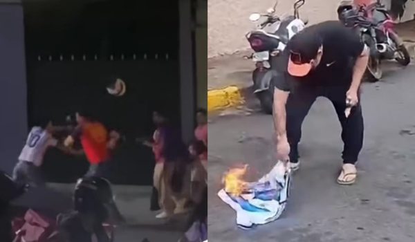 Aficionados del deporte se cargan a golpes y queman camisa de Argentina tras final del mundo de fútbol. Foto: Video Victor Manuel Espinoza/Facebook.