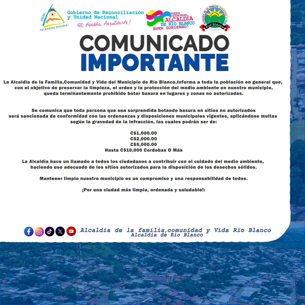 Comunicado Alcaldía de Río Blanco. Foto: Tomada de la Alcaldía de Río Blanco.