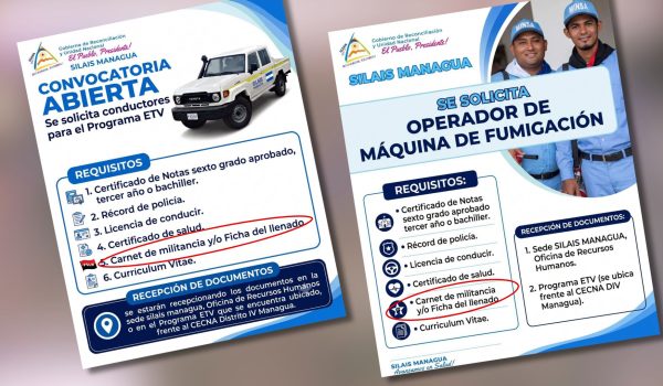 Dictadura Ortega Murillo limita contrataciones en el Minsa solo a militantes del FSLN
