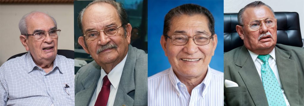 Fabio Gadea Mantilla, el creador de Pancho Madrigal y los actores del programa: Heriberto Gadea Mantilla, Carlos Lara Cruz (Carelara) y José Castillo Osejo. LA PRENSA/ ARCHIVO