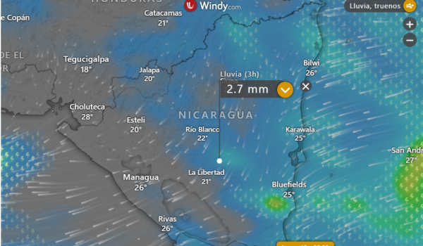 Prevén lluvias y vientos moderados durante el fin de semana en Nicaragua