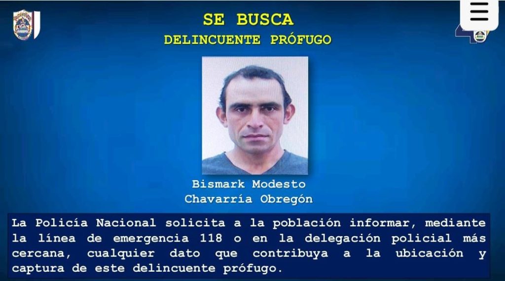 Prófugo por el crimen de padre e hijo en una finca en Matagalpa. Foto: Policía Nacional.