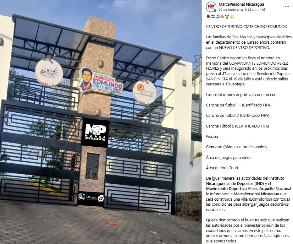 Publicaciones de páginas orteguistas confirman próxima inauguración. Foto: Captura de pantalla.