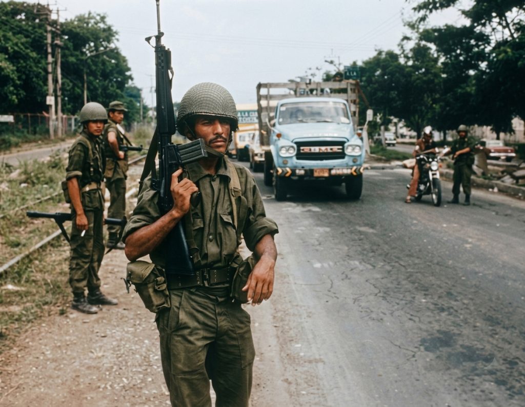 Soldados de la Guardia Nacional portan fusiles M-16 en un retén militar ubicado en la carretera Norte, Managua. LA PRENSA / VIDEO AP