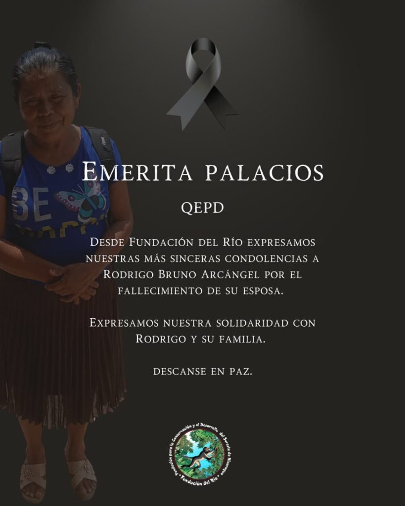 Condolencias de Fundación del Río por el deceso de Emérita Palacios. Foto: Tomada de redes sociales.