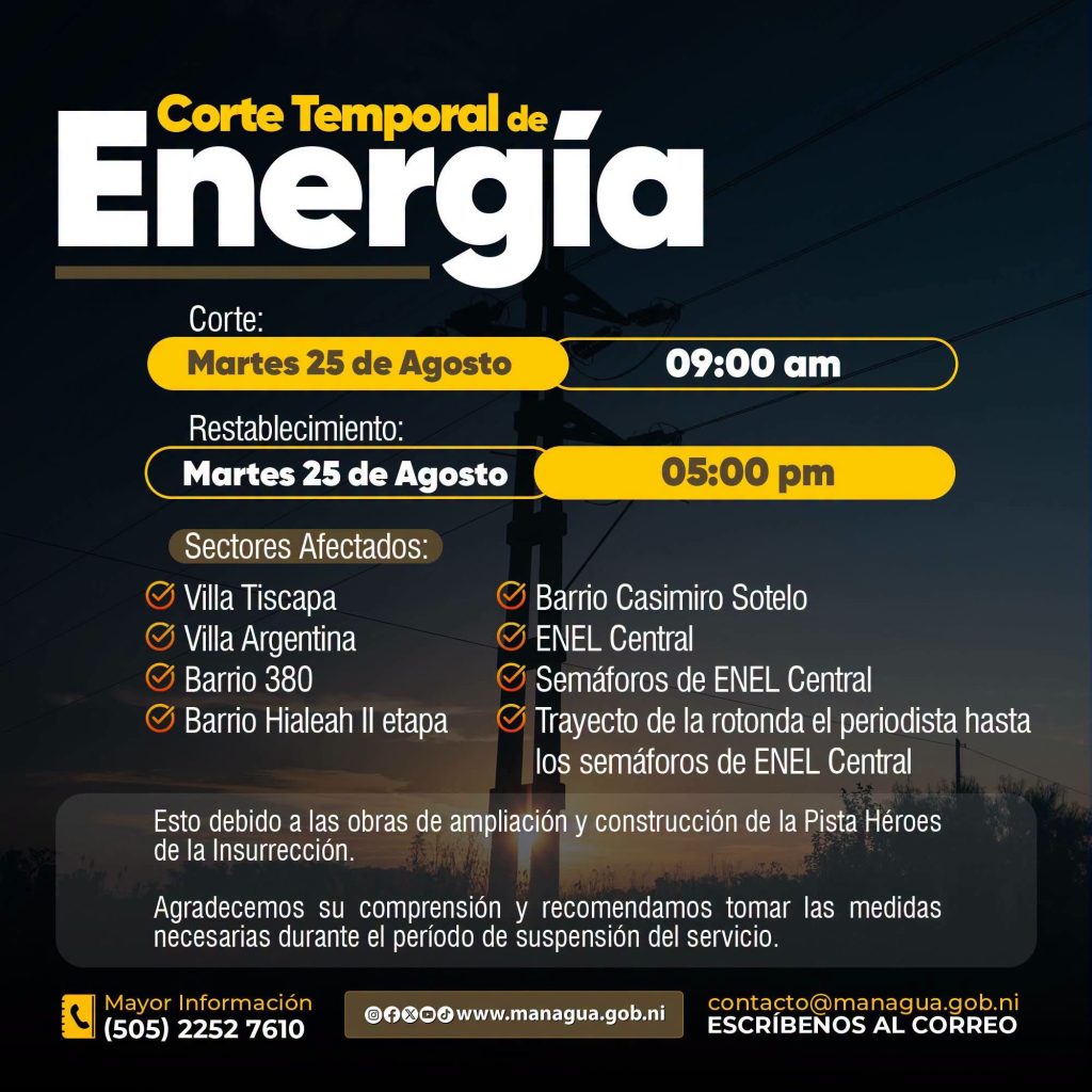Aviso de la interrupción. Alcaldía de Managua