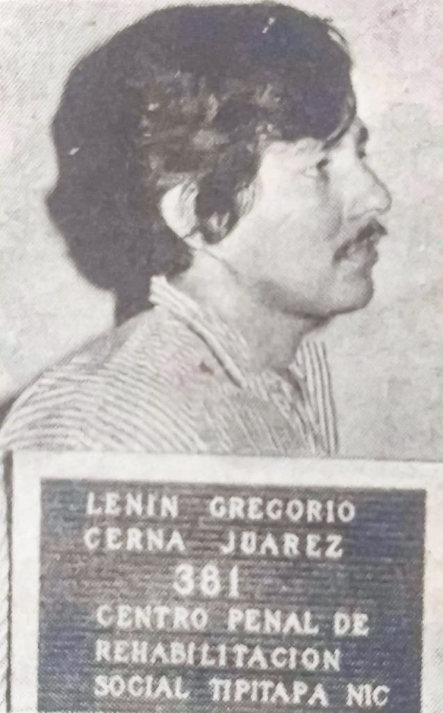 Fotografía de ficha penitenciaria de Lenín Cerna con el número 381 durante su reclusión en La Modelo. LA PRENSA / ARCHIVO REDES