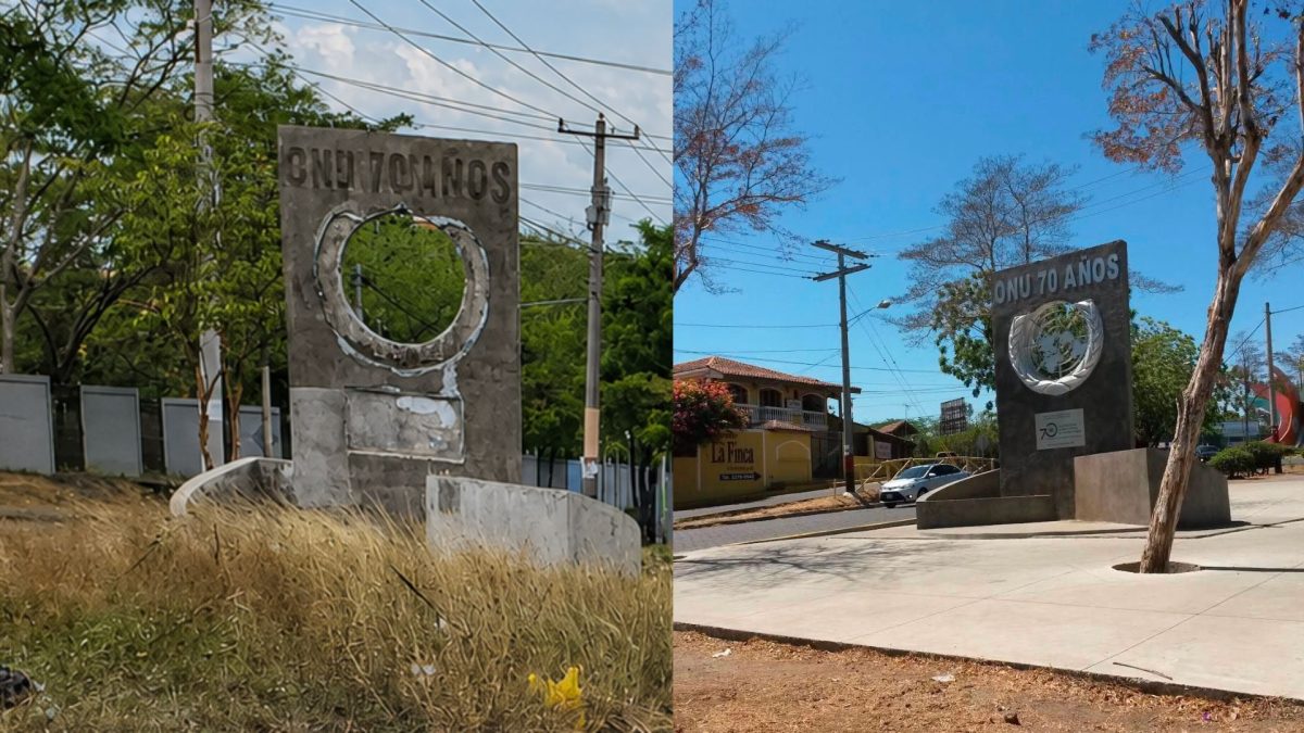 Desmantelan monumento a la ONU en Managua. Foto: Cortesía LA PRENSA/ Tomada de redes sociales.
