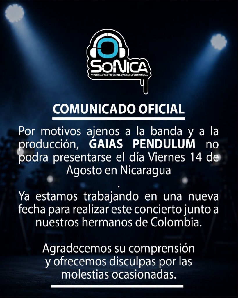 Comunicado de SoNica Conciertos Nicaragua. Foto: Tomada de redes sociales.