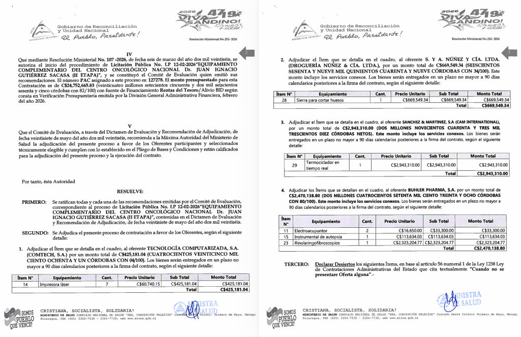 Contrato de adjudicación del Minsa