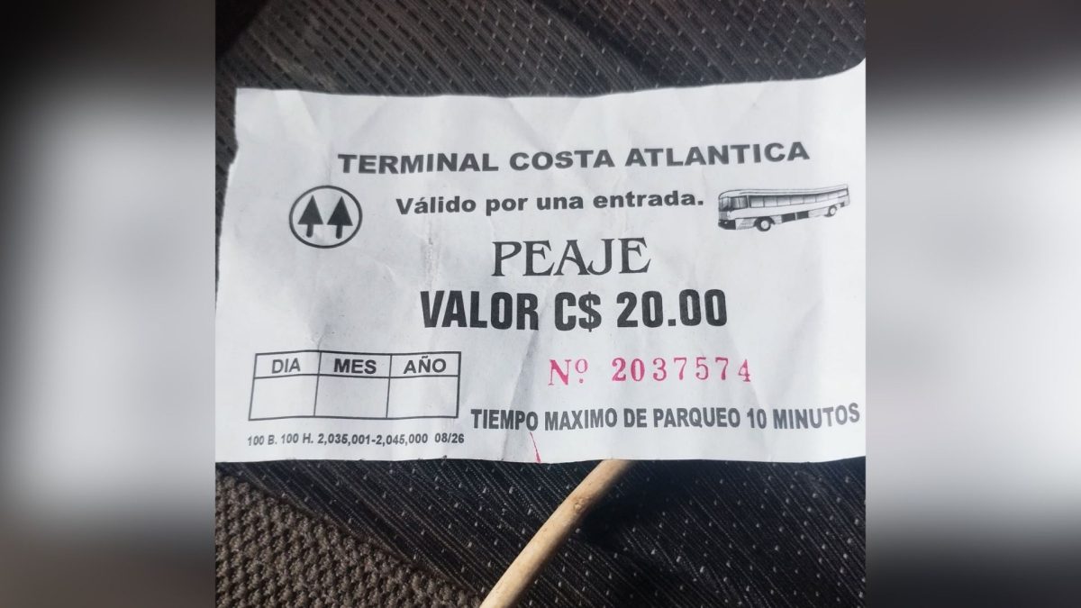 Tarifa de peaje en Cotran Costa Atlántica Maangua. Foto: Tomada de redes sociales.