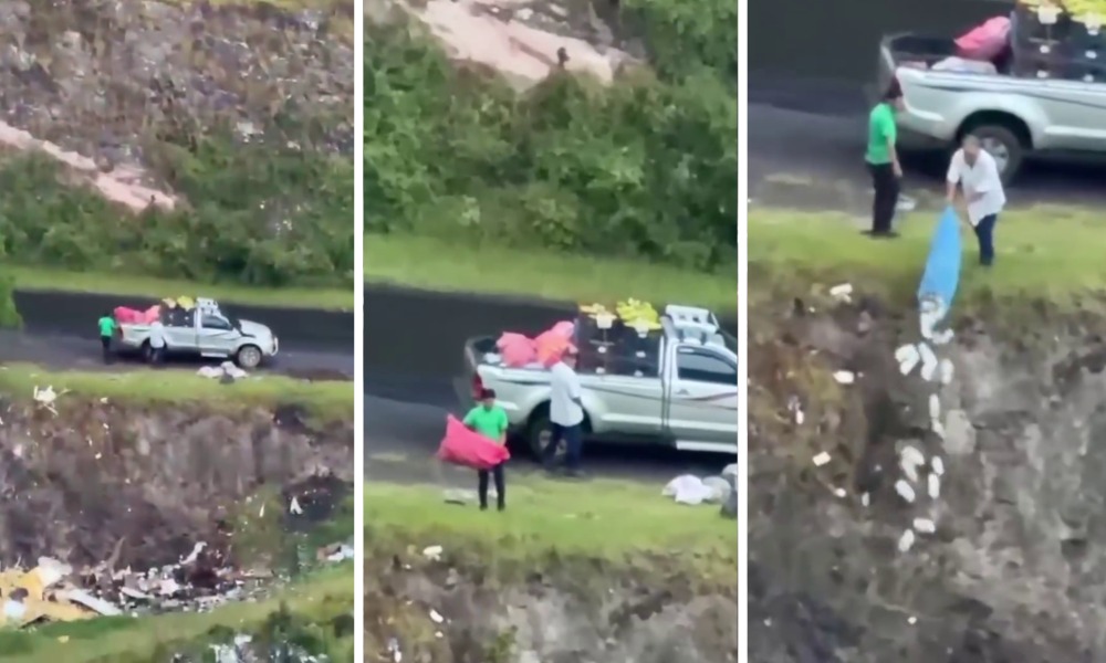 Los ciudadanos Hernández Orozco y Zeledón Alvarado fueron detenidos por tirar desechos químicos en sitio no autorizado en Jinotega. Foto: Captura de video divulgado en redes sociales.