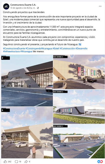 Publicación constructora Duarte. Foto: Captura de pantalla.