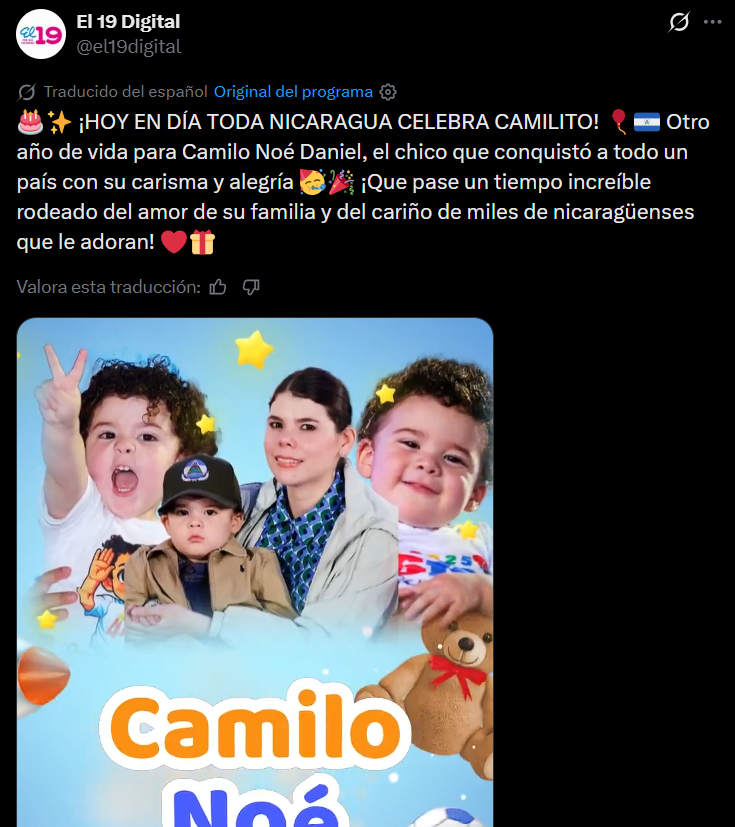Celebran cumpleaños del hijo de Camila Ortega en medios oficialistas. Foto: Captura de pantalla de medios oficialistas.