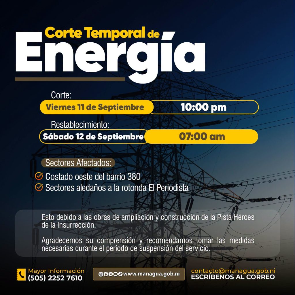 Suspensión de energía eléctrica en sectores de la capital. Alcaldía de Managua