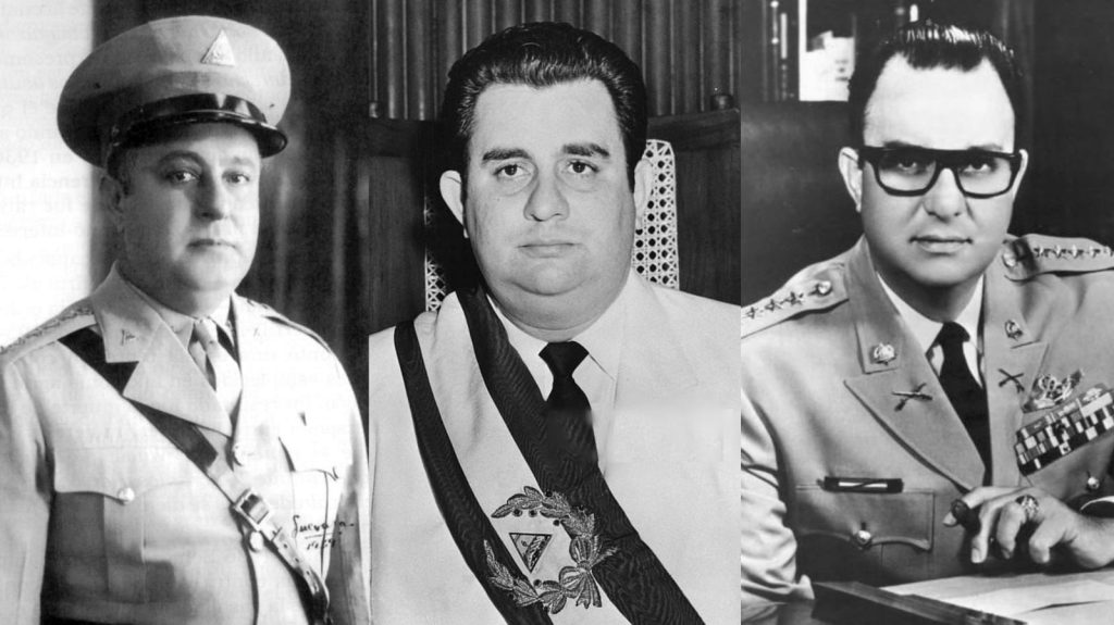 Los tres gobernantes de la dinastía Somoza, régimen que ejerció el poder durante 43 años en Nicaragua. Anastasio Somoza García y su hijo Anastasio murieron en atentados, mientras que Luis falleció por causas naturales. LA PRENSA / ARCHIVO REDES