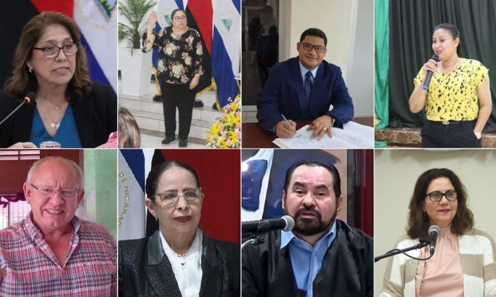 La presidenta de la CSJ, Ana Julia Guido, el vicepresidente José Manuel Fuertes y los magistrados: María Elsa Frixione Ocón, Rosa Argentina Solís, Ernesto Leonel Rodríguez Mejía, Octavio Ernesto Rothschuh Andino, Shura Bonilyn Welcome Crawford y Juana Méndez Pérez.