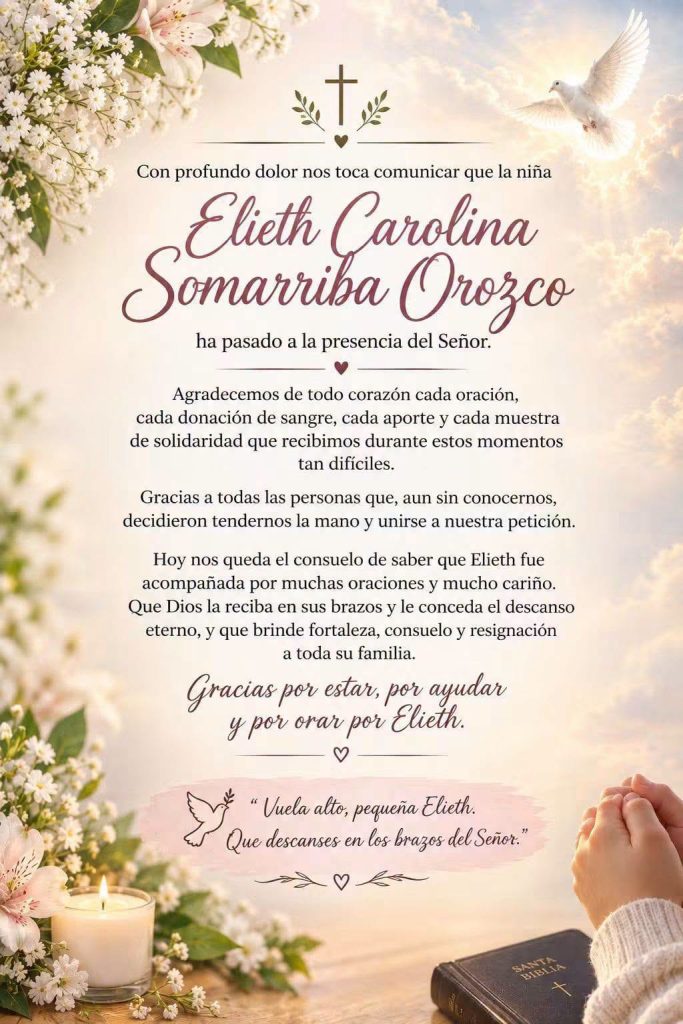 La familia compartió la noticia de la muerte de la niña Elieth Somarriba Orozco. Foto: Facebook