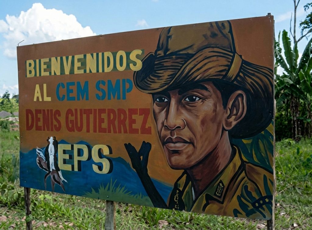 Un rótulo propagandístico al pie de la carretera anunciaba la llegada a la escuela militar de Mulukukú. LA PRENSA / CAPTURA DE VIDEO
