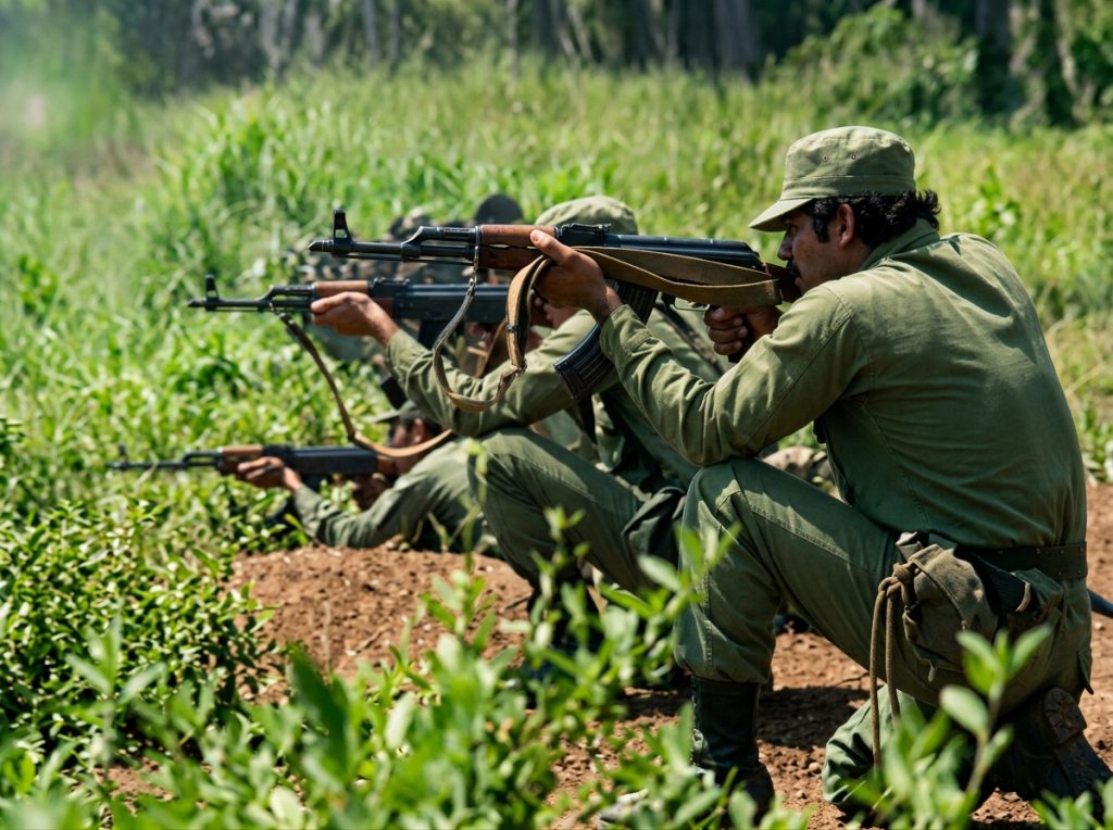 Un grupo de reclutas realiza prácticas de tiro en el polígono del Centro de Entrenamiento Militar Denis Gutiérrez, en Mulukukú, bajo la supervisión de instructores. LA PRENSA / CAPTURA DE VIDEO