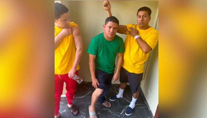 Los tres nicaragüenses que fueron deportados desde Estados Unidos hasta República Centroafricana: a la derecha Kenis López y en el centro Luis Mendoza. Cortesía