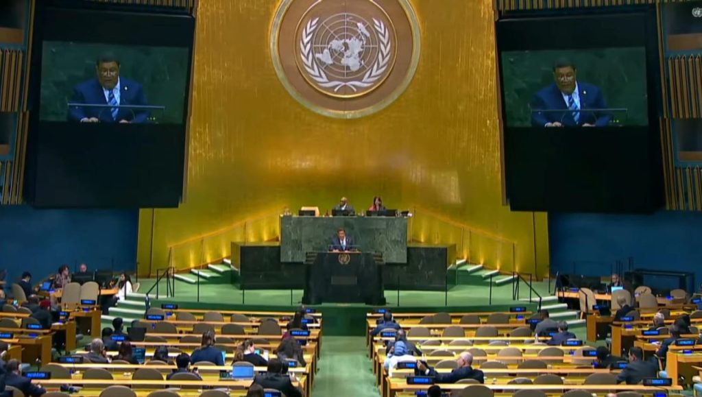 El cocanciller Valdrack Jaentschke, ofrece breve discurso en la 81 Asamblea General de Naciones Unidas (ONU) celebrada en Nueva York. Foto: ONU/Youtube.