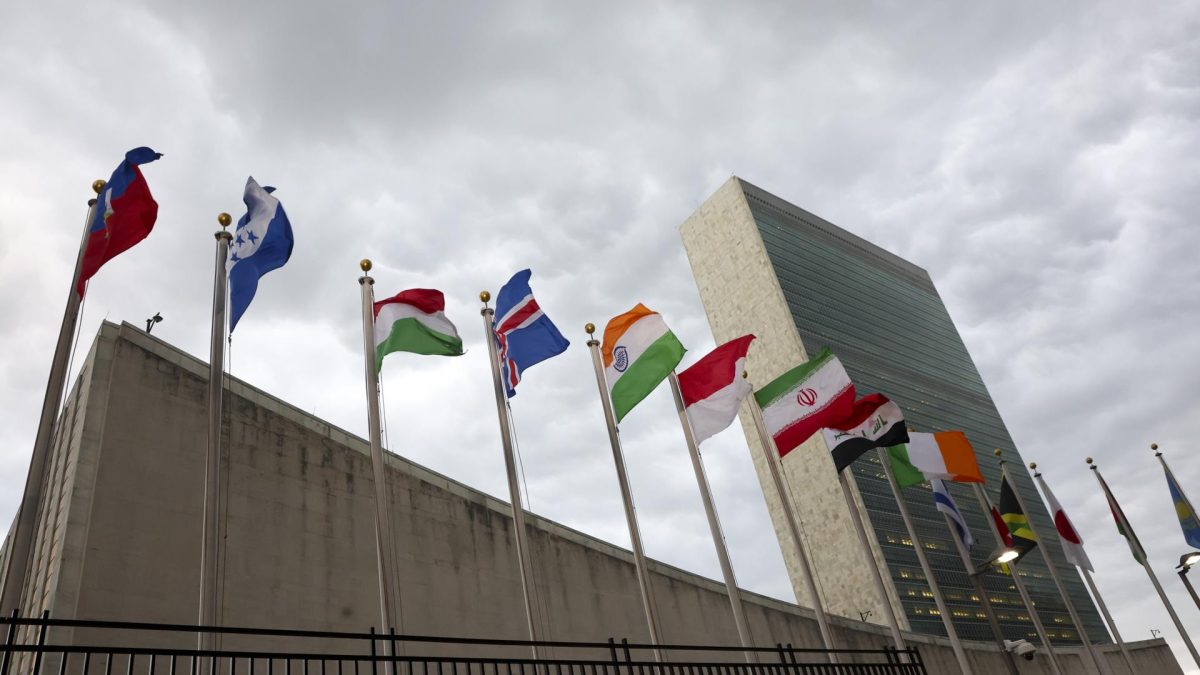 Vista de varias banderas de países durante la Asamblea General de la ONU. EFE/SARAH YENESEL