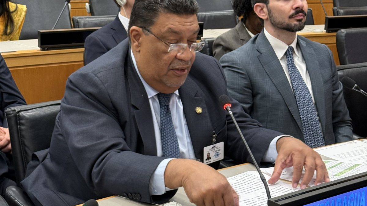 Valdrack Ludwing Jaentschke Whitaker, canciller de Nicaragua, durante la Asamblea General de Naciones Unidas en Nueva York este 23 de septiembre de 2026. Foto: 19 Digital