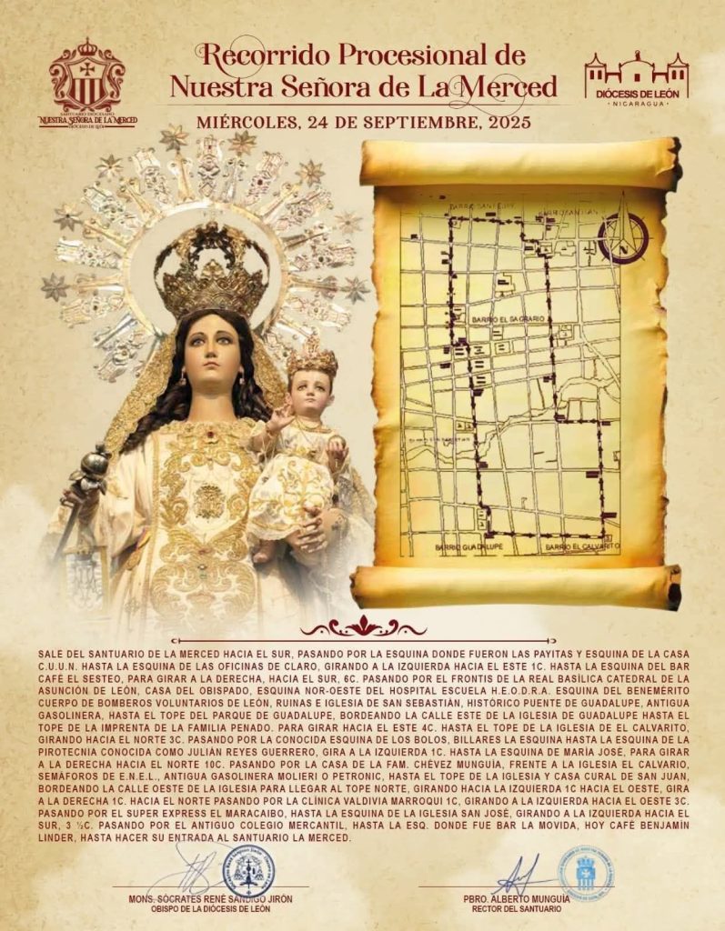 Publicación oficial del recorrido solemne Nuestra Señora de La Merced, León, 2025