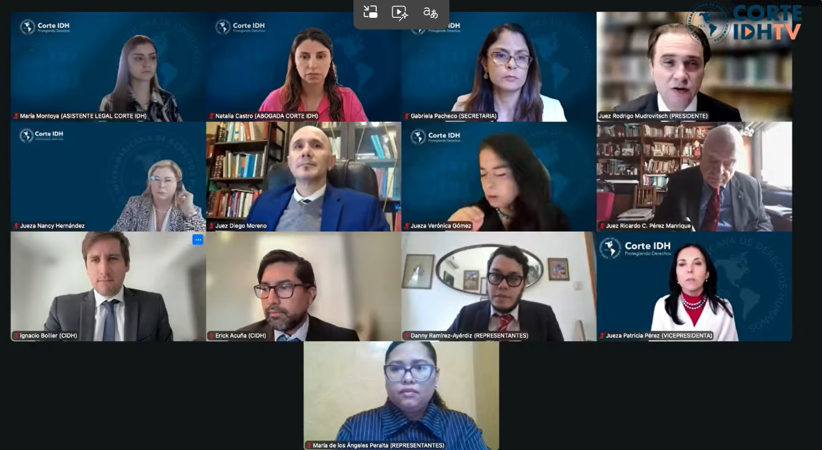 Audiencia Corte IDH sobre caso Artola vs Estado de Nicaragua. Foto: Captura de pantalla.