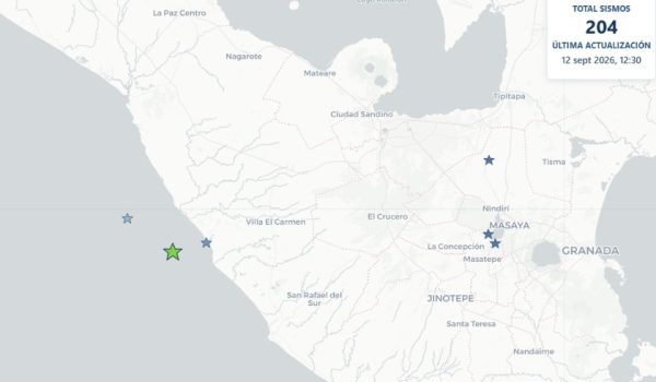 La estrella verde indica el epicentro del sismo ocurrido en la madrugada de este sábado 12 de septiembre, al sur de la playa El Tránsito. LA PRENSA/ INETER