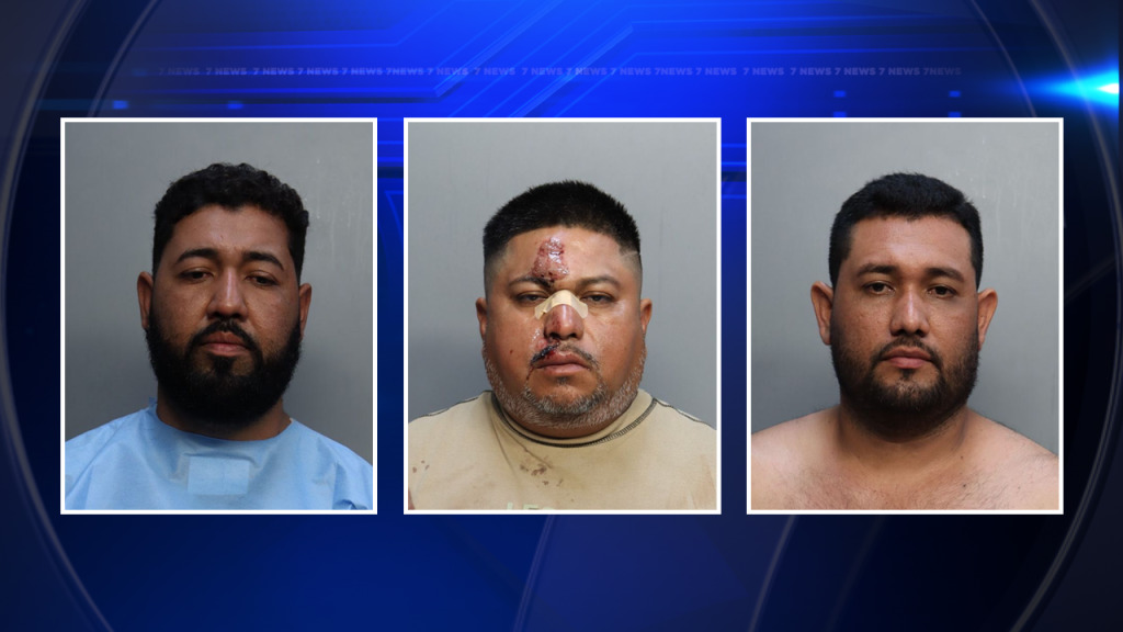 Los nicaragüenses Deyton Odel Rojas, de 32 años (a la izquierda), y Helder José Rojas, de 30 (a la derecha), así como el mexicano José Luis Martínez, de 41 (en el centro). Foto: News Miami.