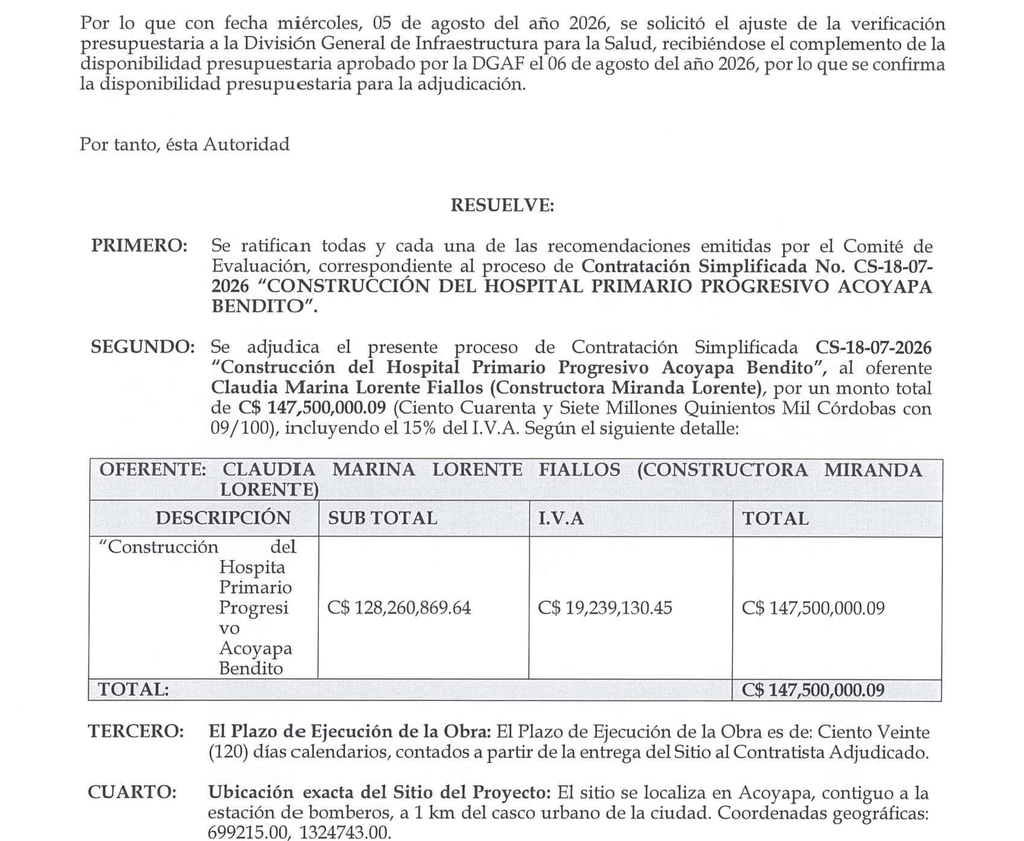Contrato de adjudicación del Minsa