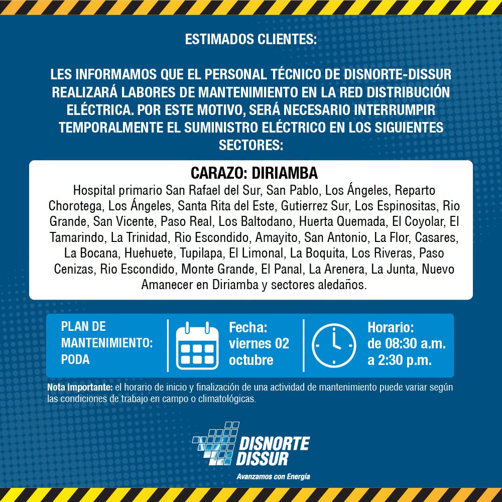 interrupción de energía en municipios de Carazo