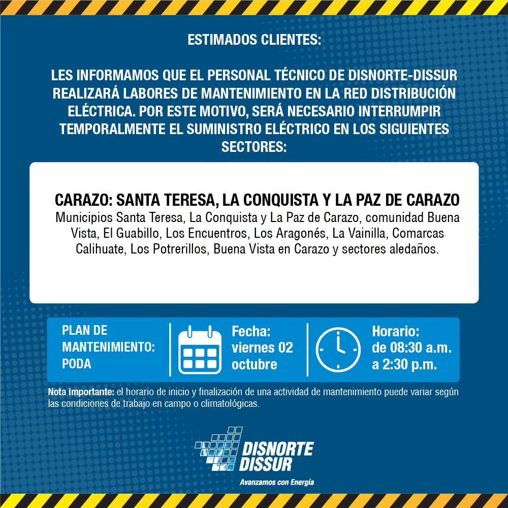 interrupción de energía en municipios de Carazo