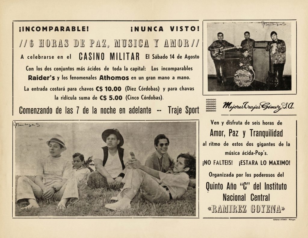 Un afiche de finales de los sesenta anuncia un mano a mano entre dos agrupaciones en el auge del «jipismo criollo» en Managua. LA PRENSA / ARCHIVO REDES
