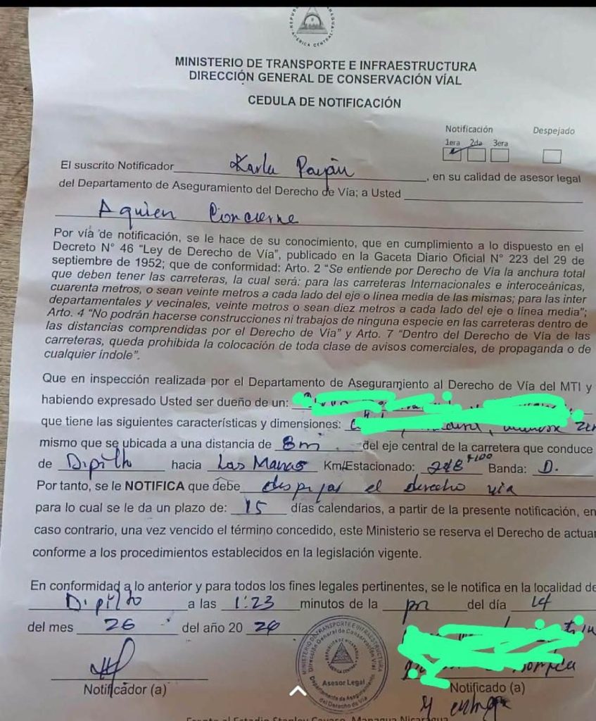 Notificación de desalojo. Foto: Tomaada de redes sociales.