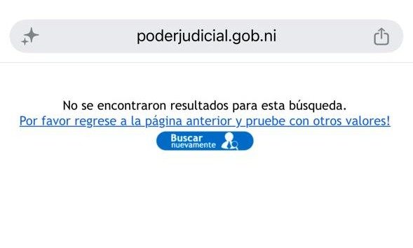 Abogados exiliados, que fueron eliminados de los registros de la Corte Suprema de Justicia, no aparecen en el sistema. Foto: Captura de pantalla/Cortesía.