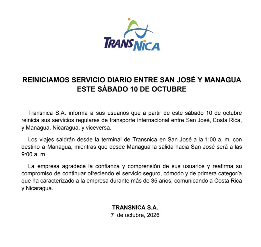 Comunicado de la empresa de transporte