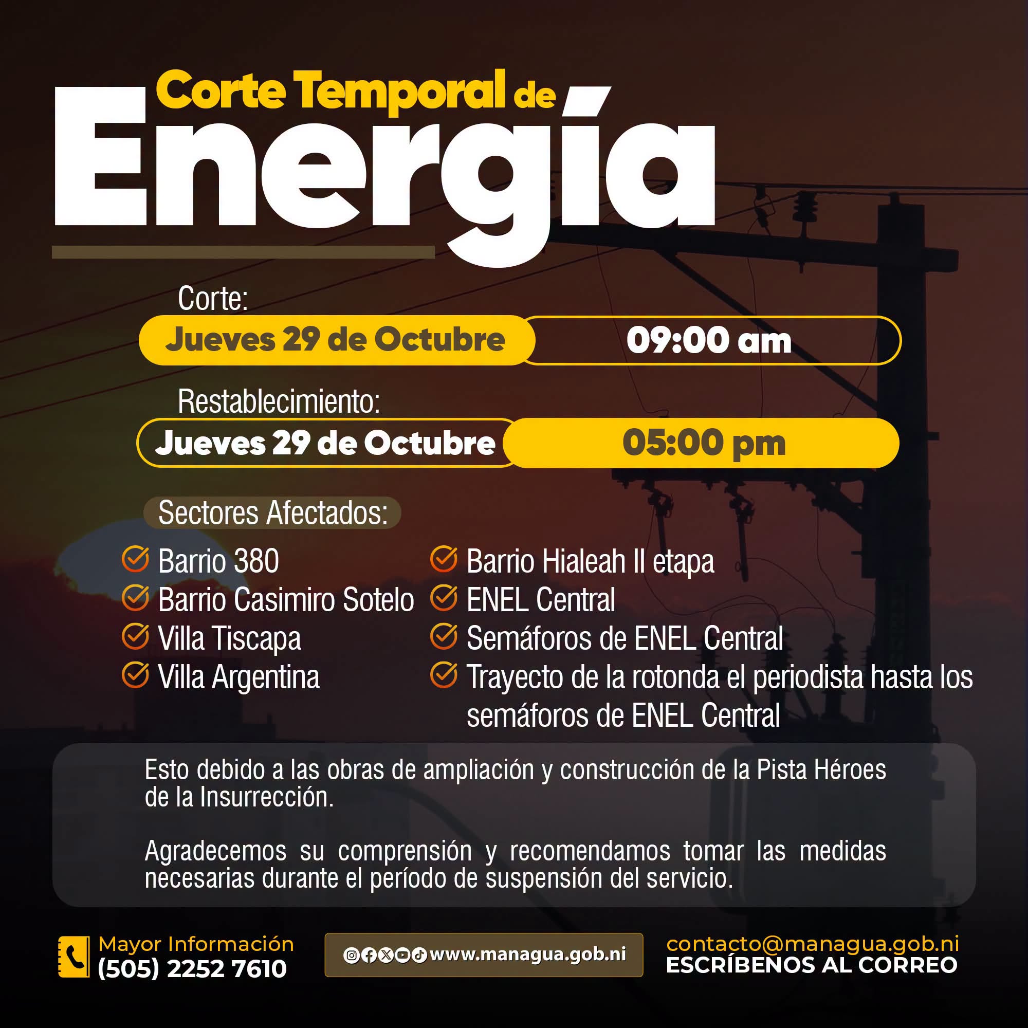Corte temporal de energía Managua