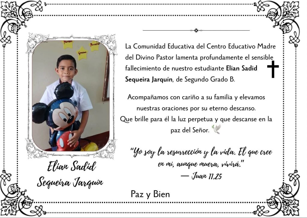 Nota de duelo de la comunidad educativa Madre del Divino Pastor