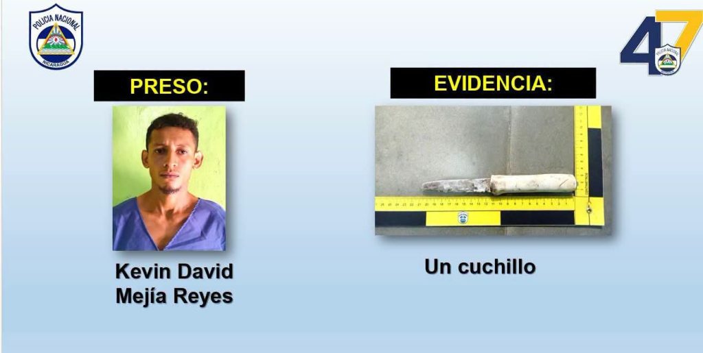 Policía logra la captura de Kevin David Mejía Reyes, señalado de asesinar a su pareja en Tisma. Foto: Policía Nacional.